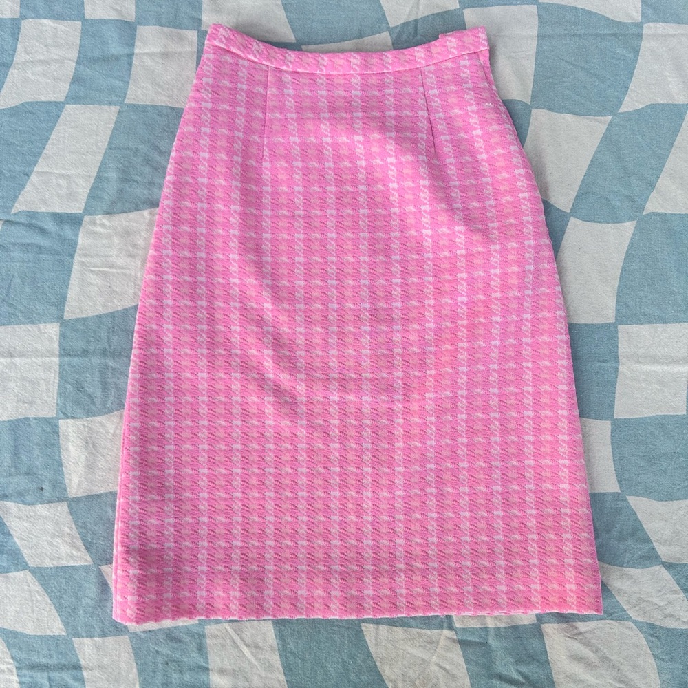 Pink Vintage Tweed Pattern Midi Skirt